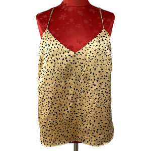 Forever 21 Camisole Top M Tan Black Leopard Animal Print Silky Satin Adjustable